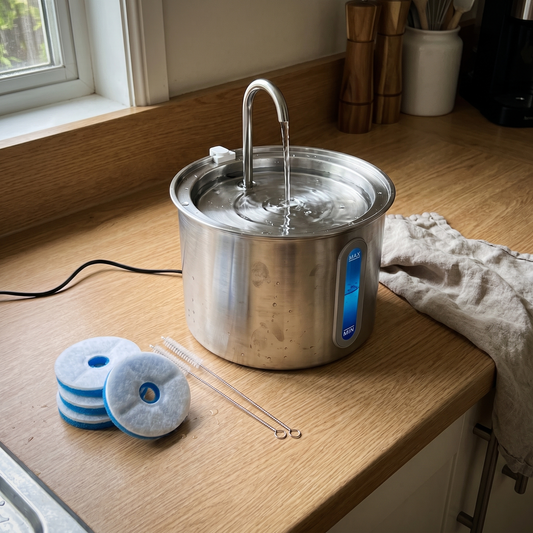 Mewbrook Complete Hydration Kit set up on a kitchen bench with filters and cleaning brushes